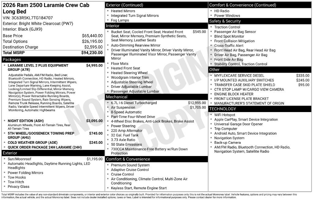 New 2026 Bright White Clear-Coat Exterior Paint RAM LARAMIE image 56