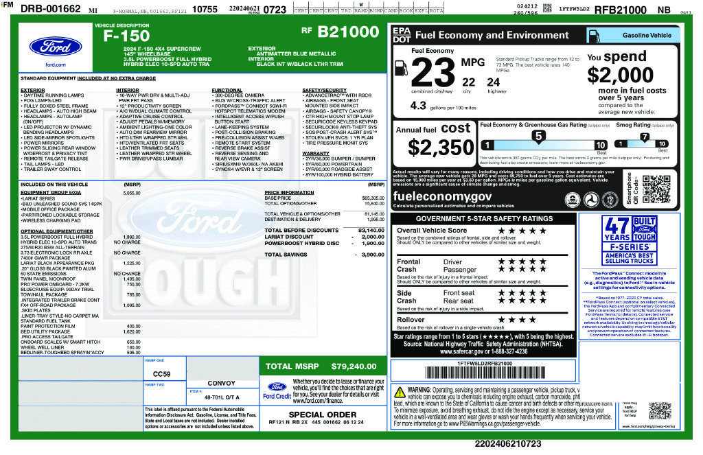 Used 2024 Blue Metallic Ford Lariat image 2
