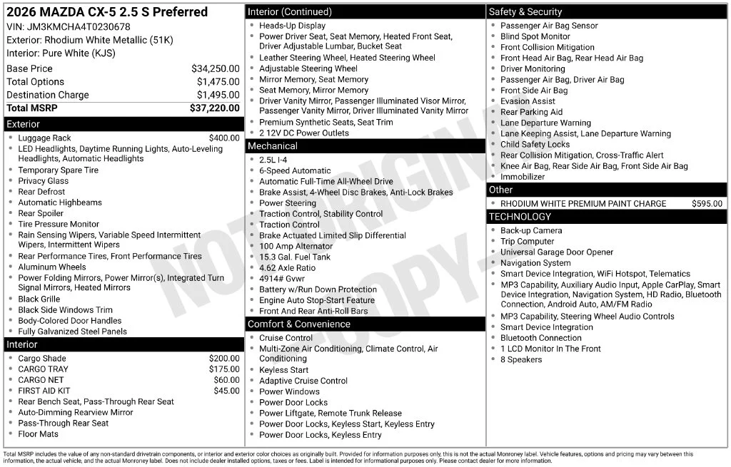 New 2026 White Mazda 2.5 S Preferred image 3