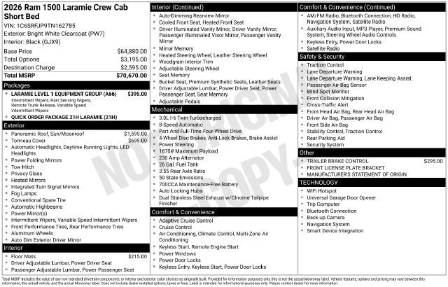 New 2026 Bright White Clear-Coat Exterior Paint RAM Laramie image 19