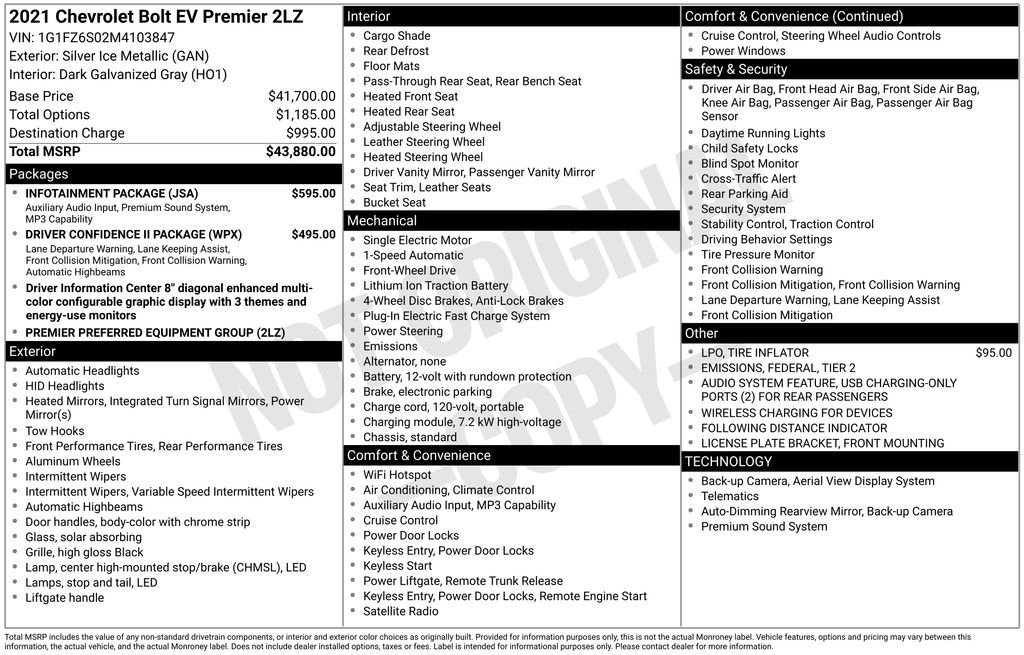 Used 2021 Chevrolet Bolt EV Premier with VIN 1G1FZ6S02M4103847 for sale in Olympia, WA