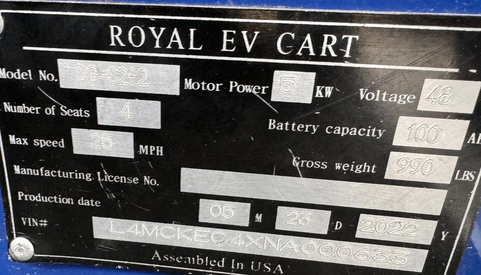 Used 2022 Blue ROYAL 4 PASSENGER image 4
