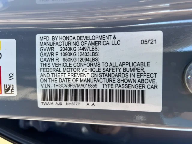 Certified Used 2021 Sonic Gray Pearl Honda Touring image 17
