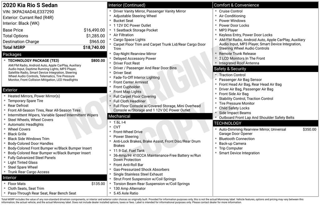 Used 2020 Kia RIO S with VIN 3KPA24AD4LE337290 for sale in Newport News, VA