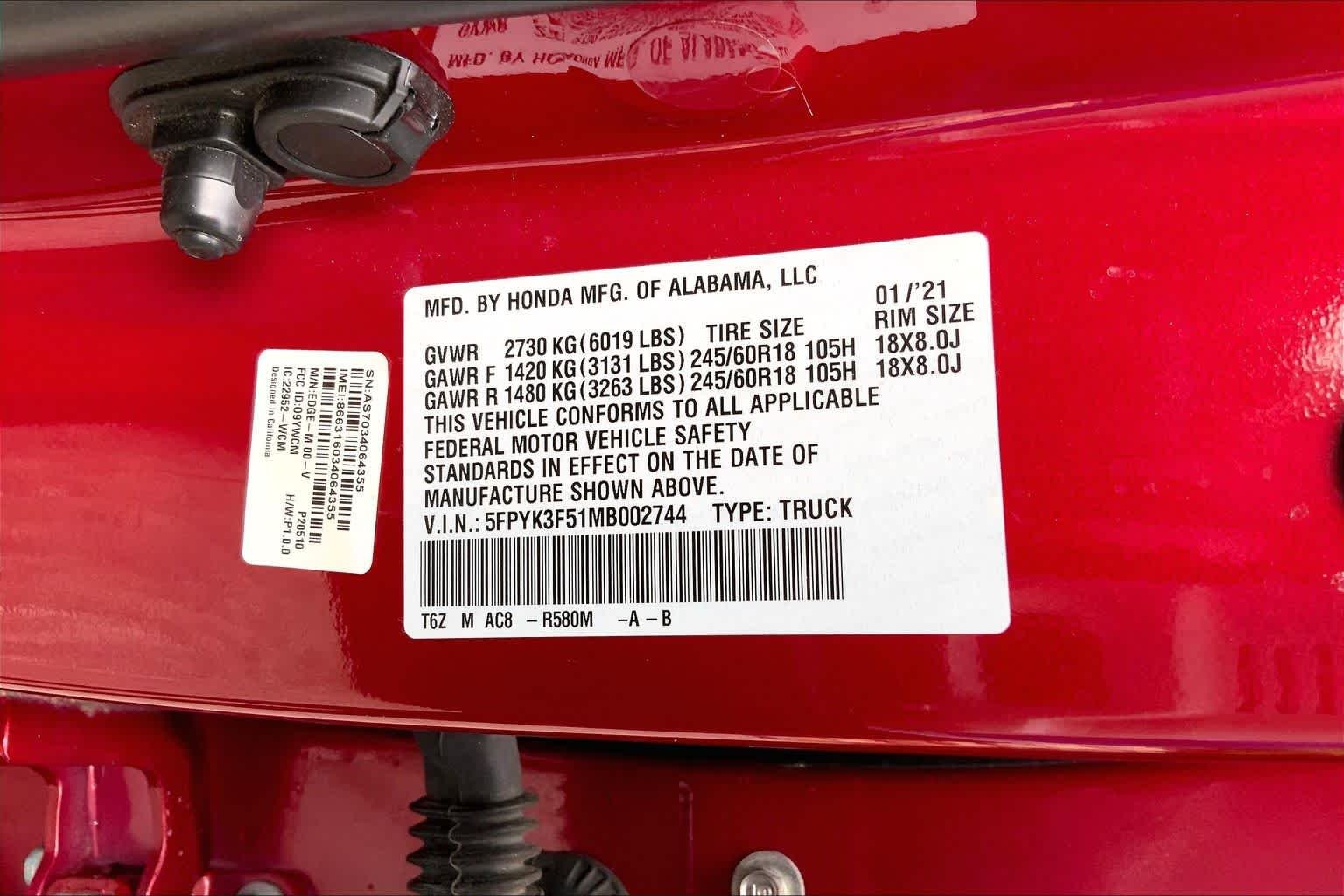 Certified Used 2021 Radiant Red Metallic Honda RTL image 34