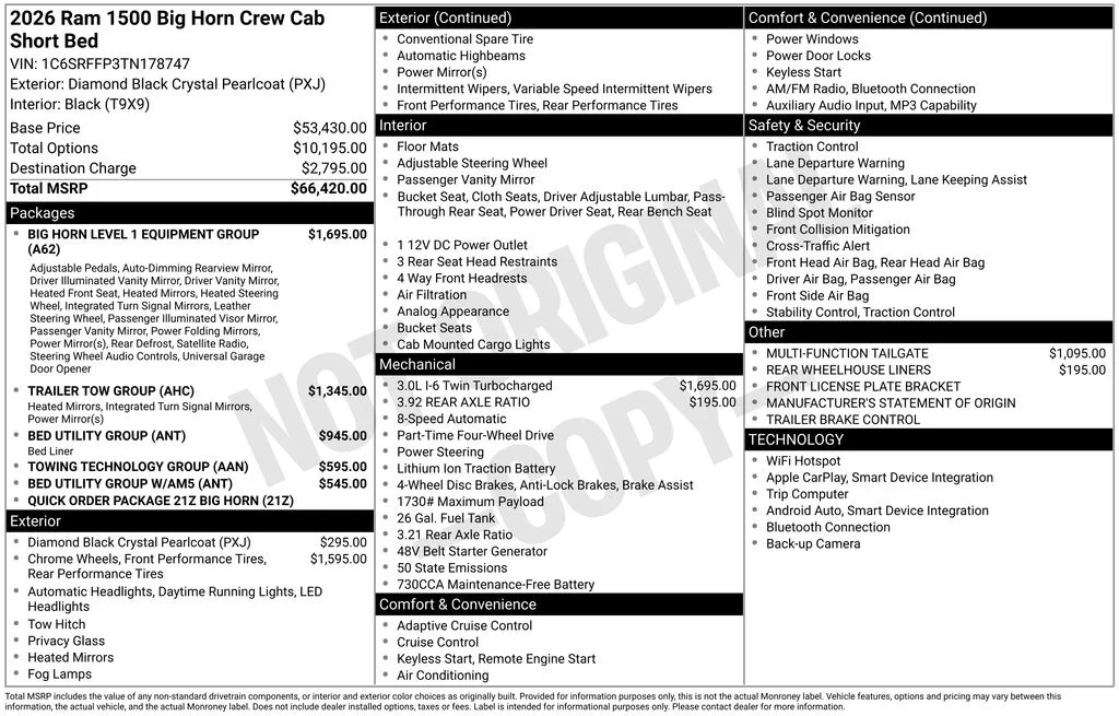 New 2026 Diamond Black Crystal Pearlcoat RAM Big Horn/Lone Star image 6