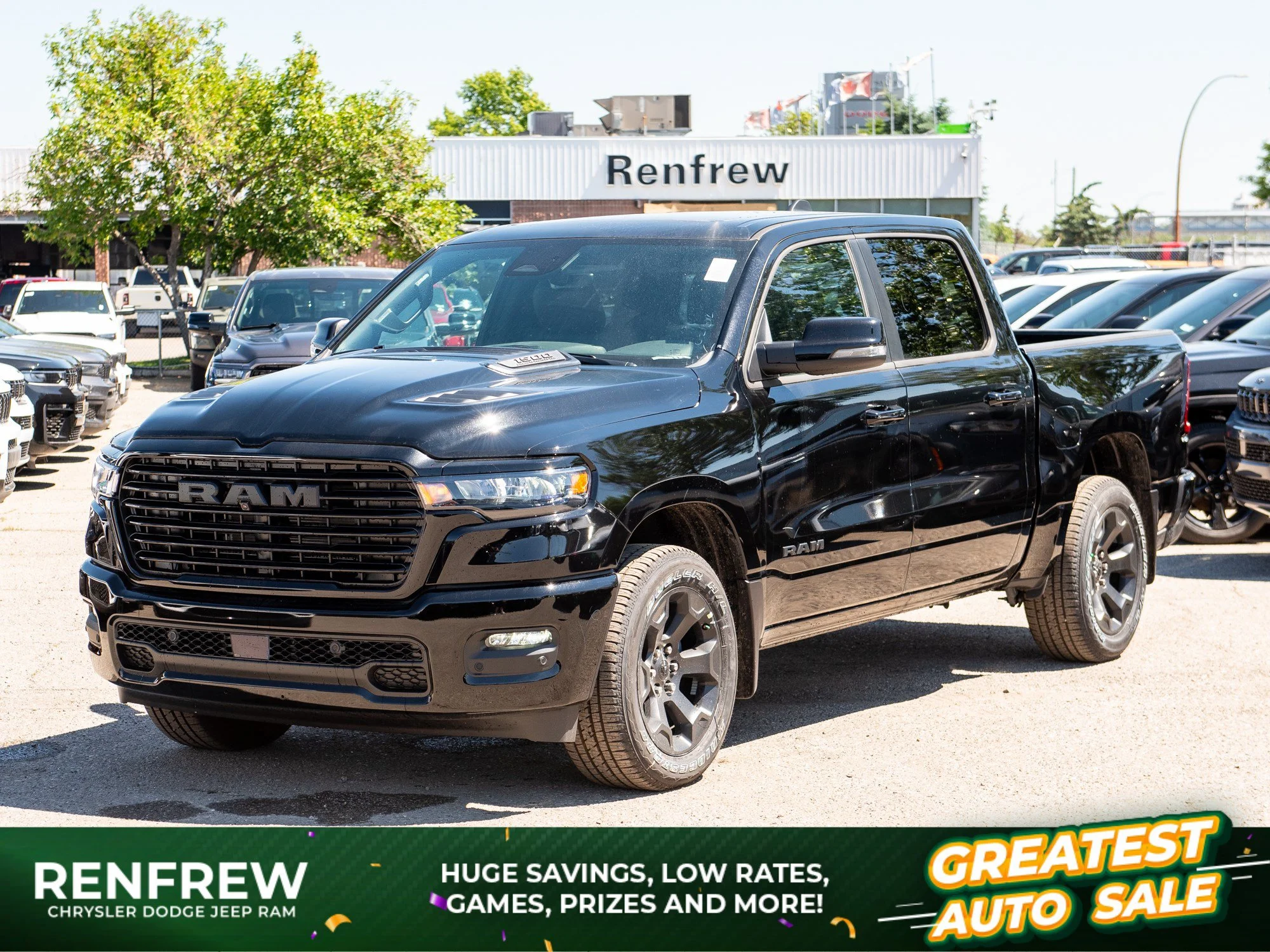 New 2026 Black RAM Sport* Crew Cab 4x4, Panoramic Sunroof, Heated Seats/Wheel, Nav image 1