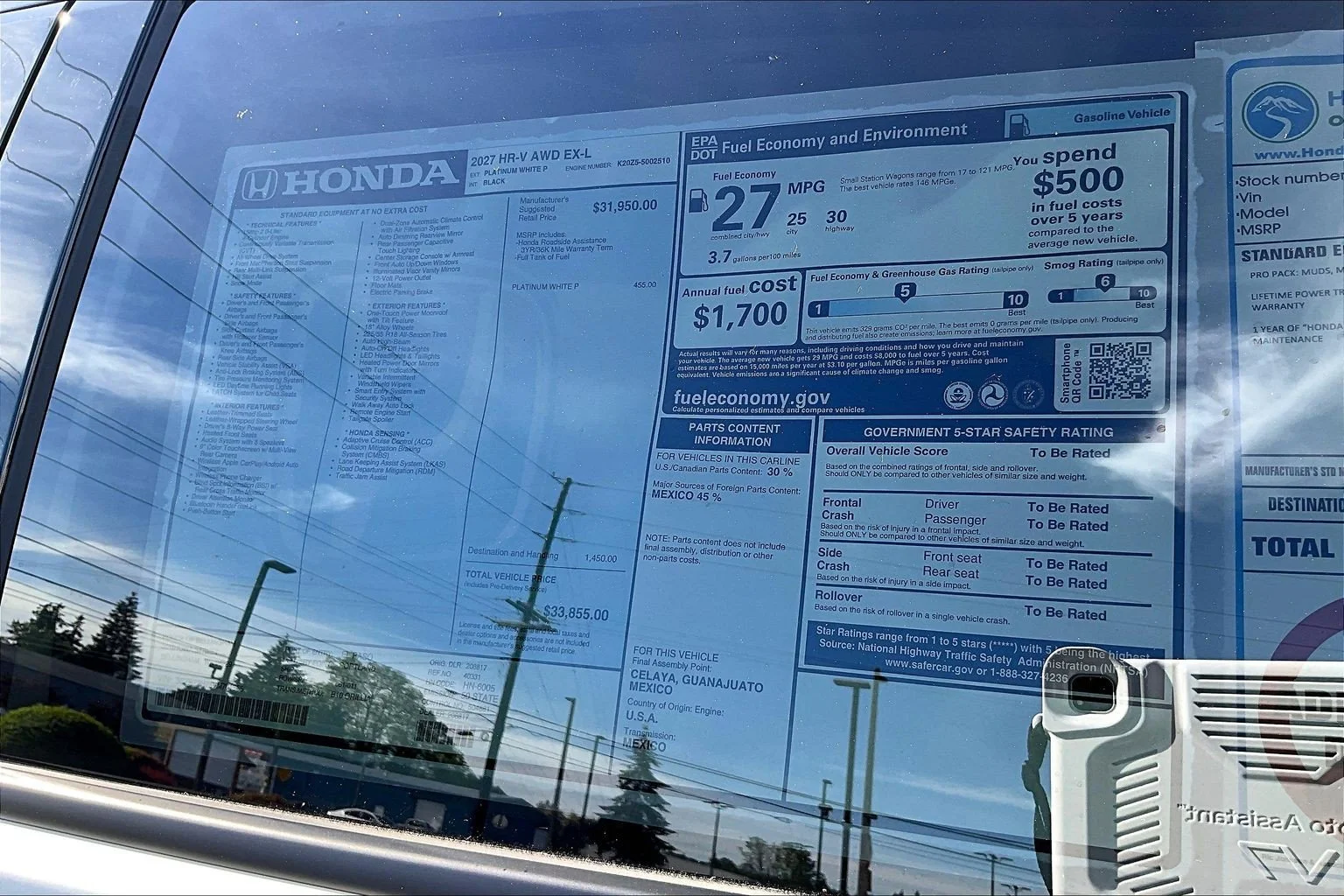 New 2027 Platinum White Pearl Honda EX-L image 13