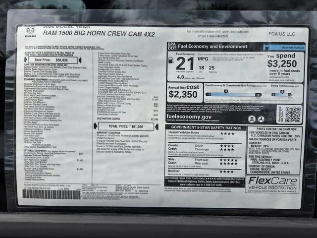 New 2026 Granite Crystal Metallic Clear-Coat Exterior Paint RAM Big Horn/Lone Star image 3