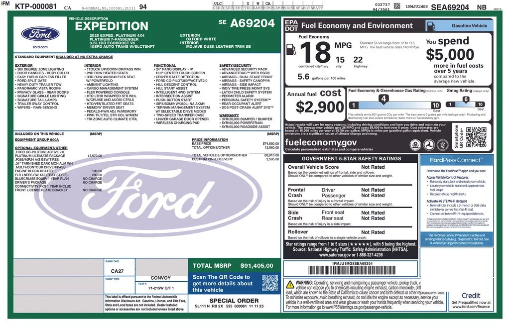 New 2025 Oxford White Ford Platinum image 2