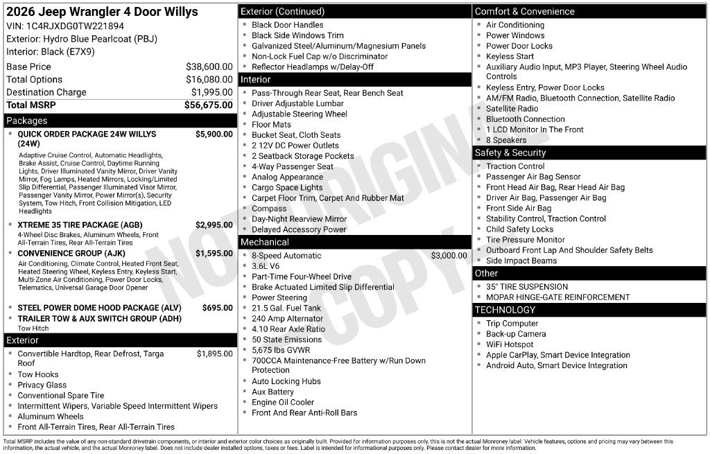 New 2026 Hydro Blue Pearl-Coat Exterior Paint Jeep Willys image 22