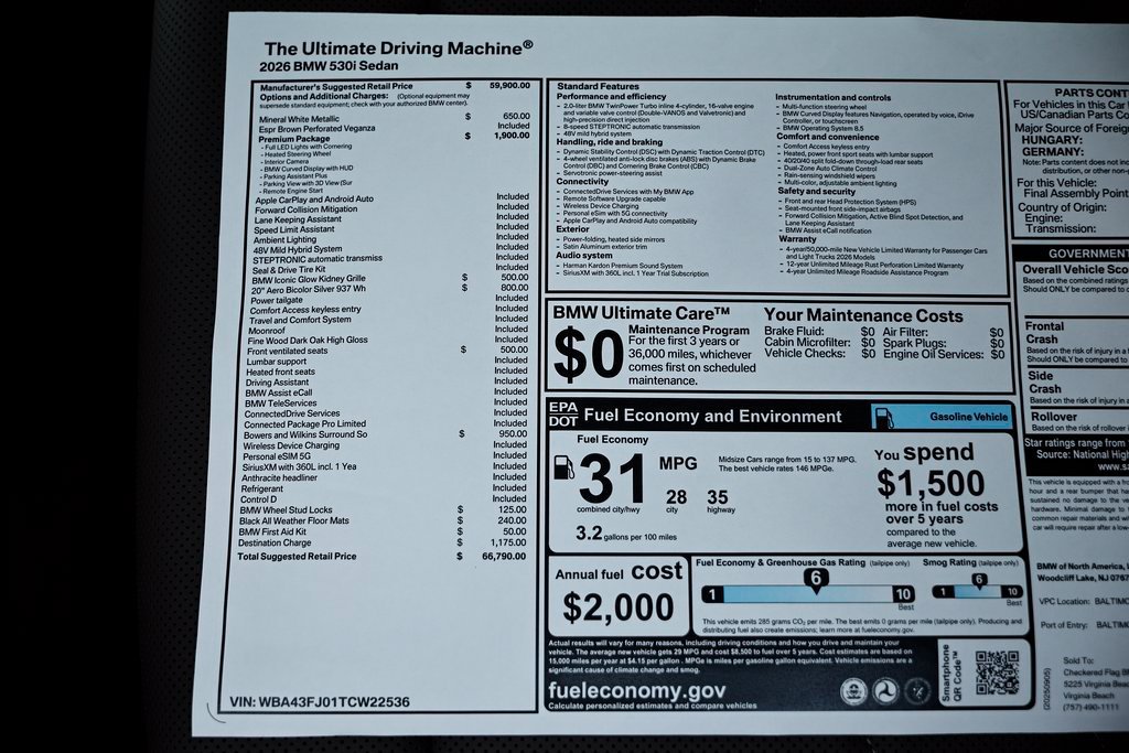 Certified Used 2026 Mineral White Metallic BMW 530i image 39