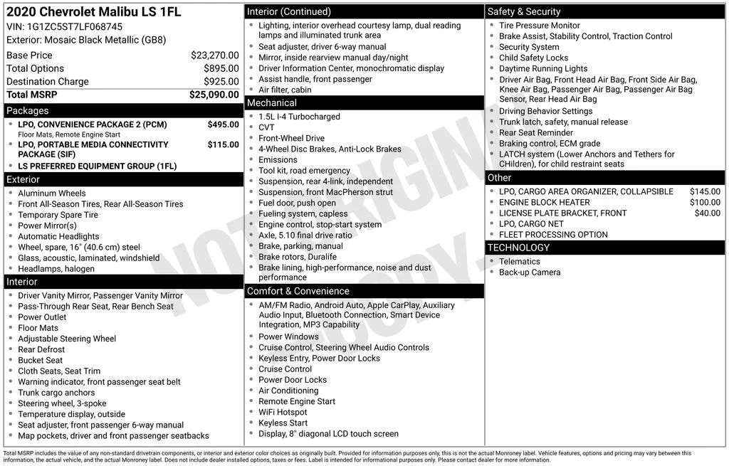 Used 2020 Black Chevrolet LS image 17