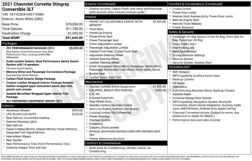 2021 Chevrolet Corvette Stingray 3LT