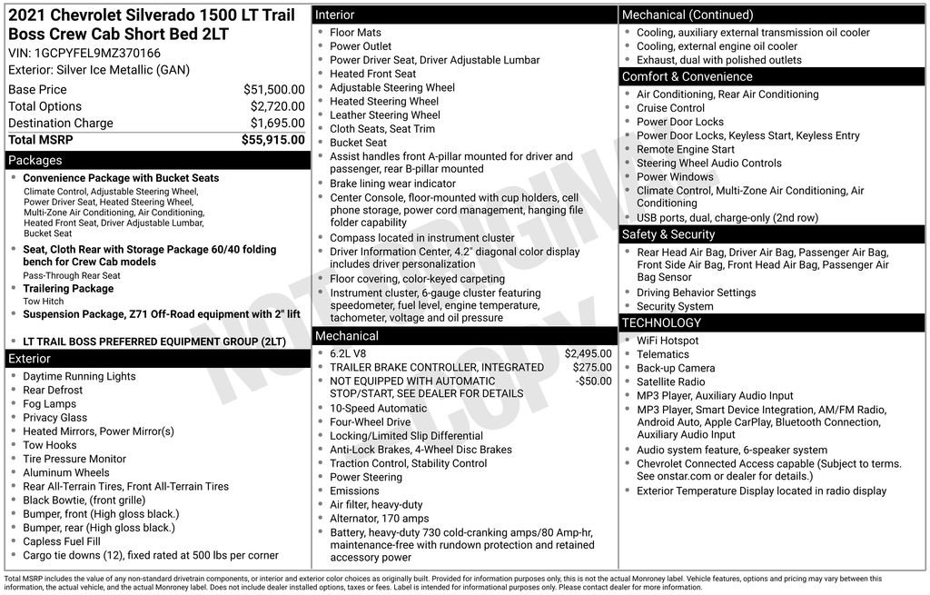 Used 2021 Silver Chevrolet LT Trail Boss image 25