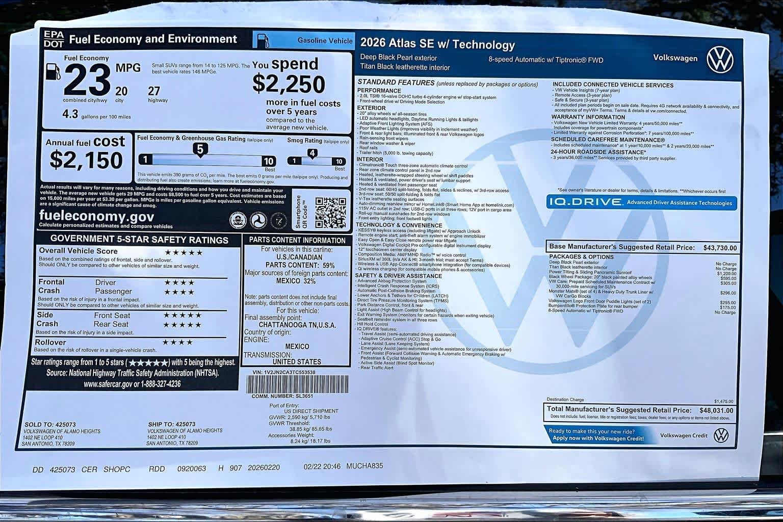 New 2026 Deep Black Pearl Volkswagen 2.0T SE W/TECHNOLOGY image 18