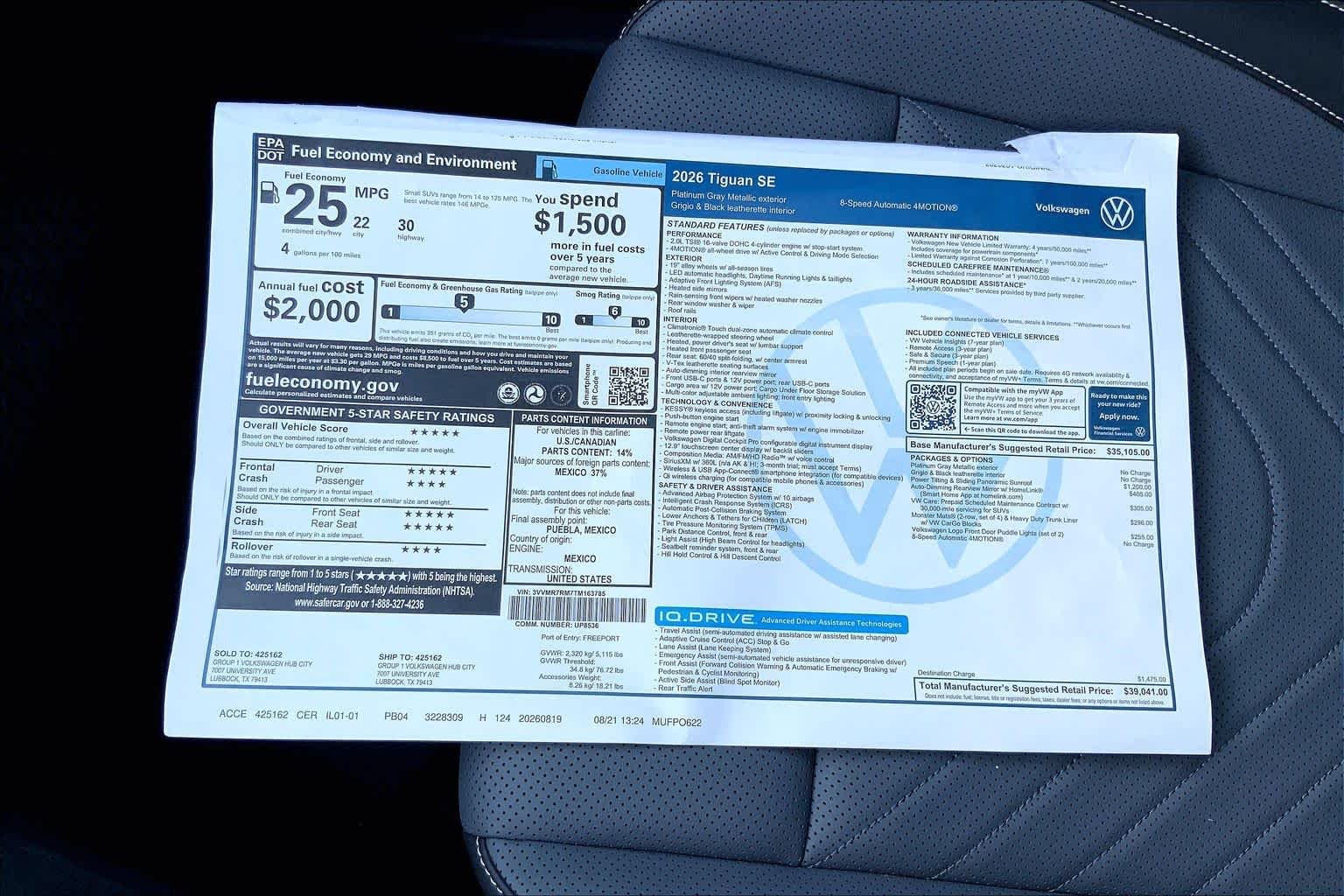 New 2026 Platinum Gray M Volkswagen SE image 22