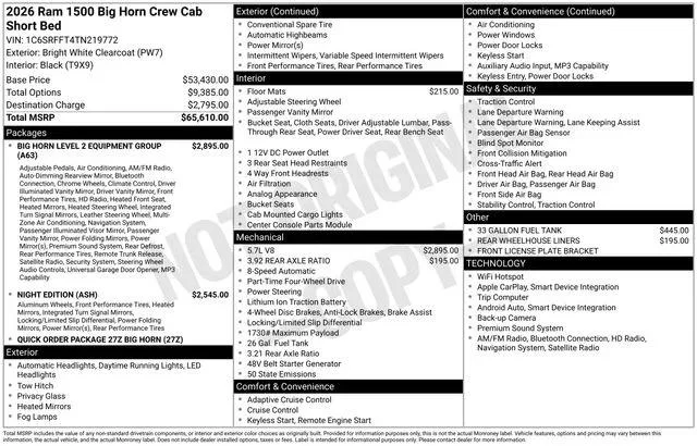 New 2026 Bright White Clear-Coat Exterior Paint RAM BIG HORN image 5