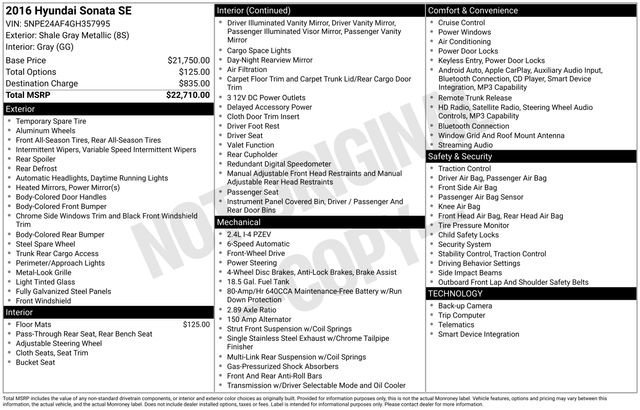 Used 2016 Shale Gray Metallic Hyundai 2.4L SE image 31