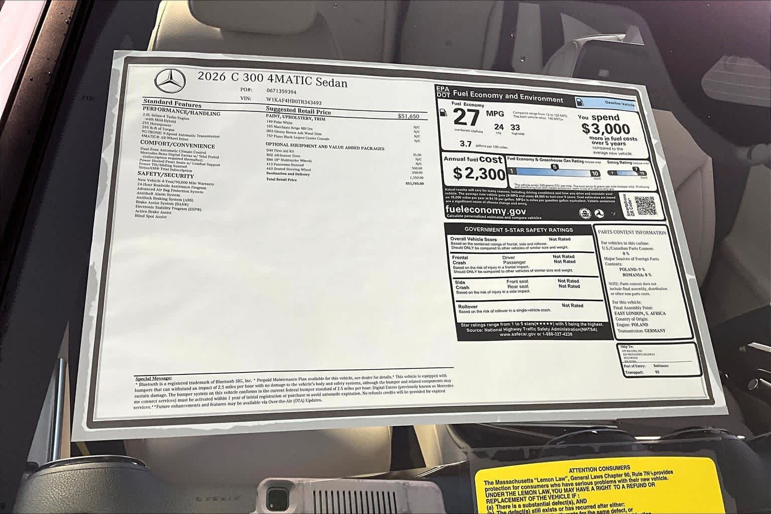 New 2026 Polar White Mercedes-Benz C 300 image 18