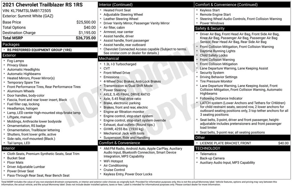 Used 2021 Chevrolet Trailblazer RS with VIN KL79MTSL5MB172505 for sale in Redlands, CA
