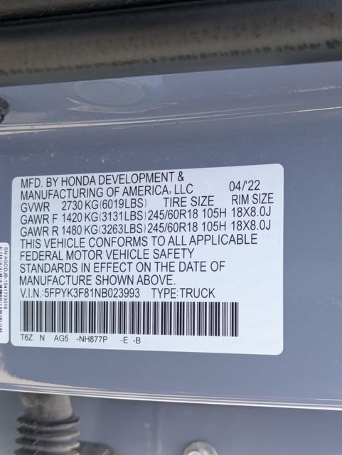 Used 2022 Sonic Gray Pearl Honda Black Edition image 34