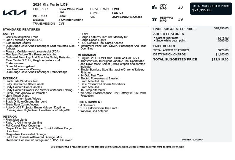 Used 2024 White Kia LXS image 3