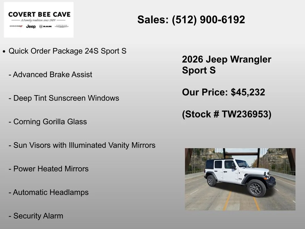 New 2026 Bright White Clear-Coat Exterior Paint Jeep Sport S image 6