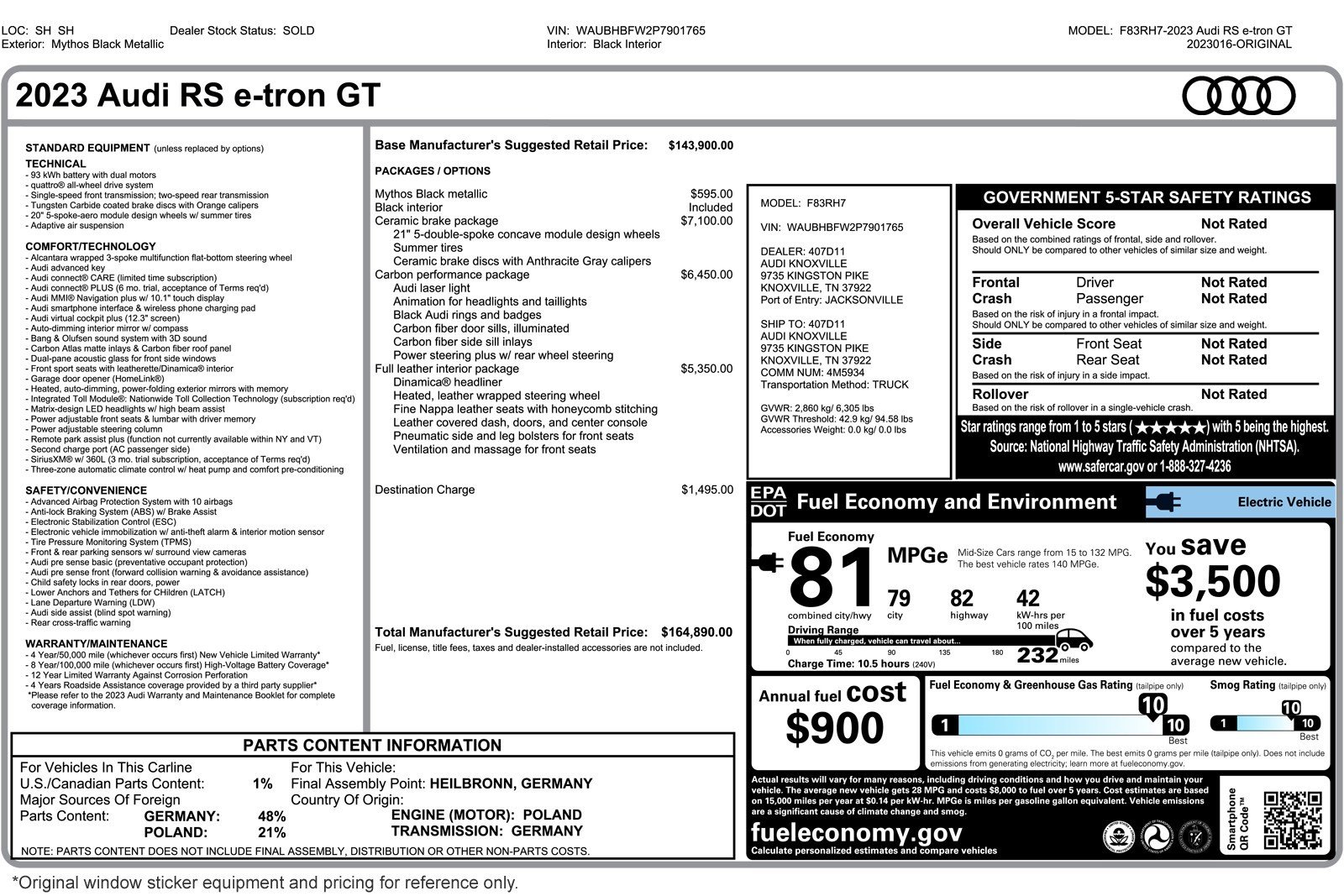 Used 2023 Audi RS e-tron GT Base with VIN WAUBHBFW2P7901765 for sale in Costa Mesa, CA