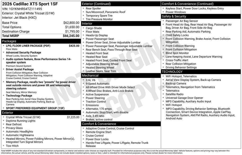New 2026 Crystal White Tricoat Cadillac Sport image 1