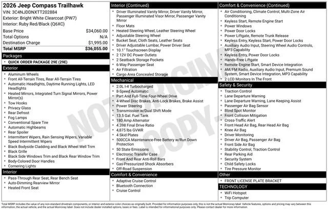 New 2026 Bright White Clear-Coat Exterior Paint Jeep Trailhawk image 31