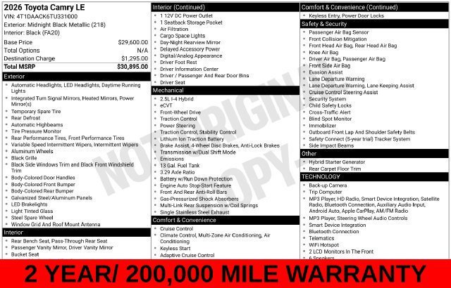 Used 2026 Black Toyota LE image 9