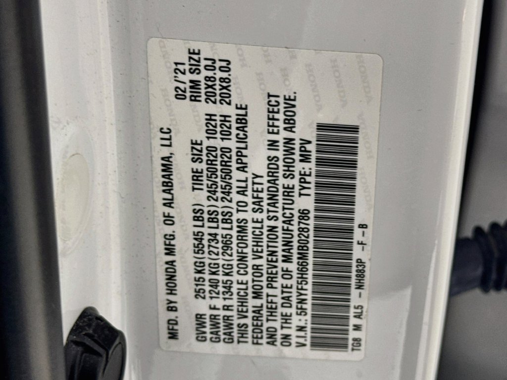 Certified Used 2021 Platinum White Pearl Honda Touring image 47