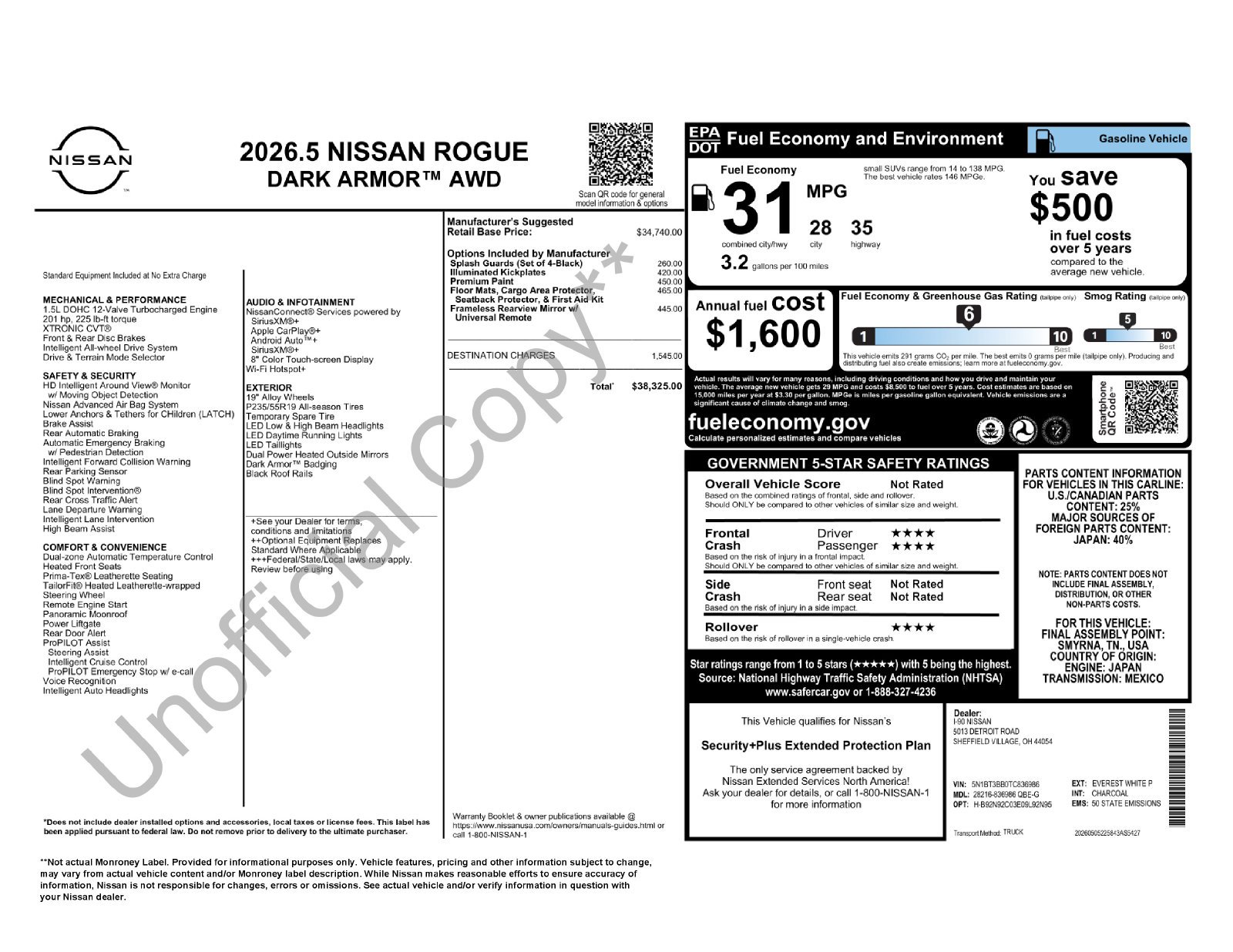 New 2026 Everest White Pearl TriCoat Nissan Dark Armor™ image 27