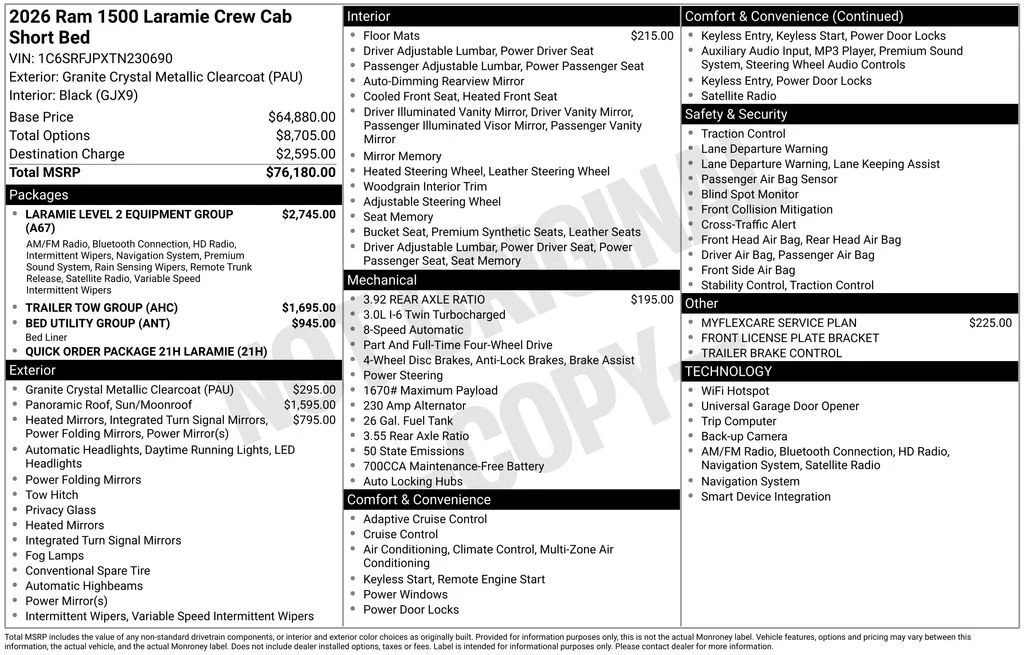 New 2026 Granite Crystal Metallic Clear-Coat Exterior Paint RAM Laramie image 6