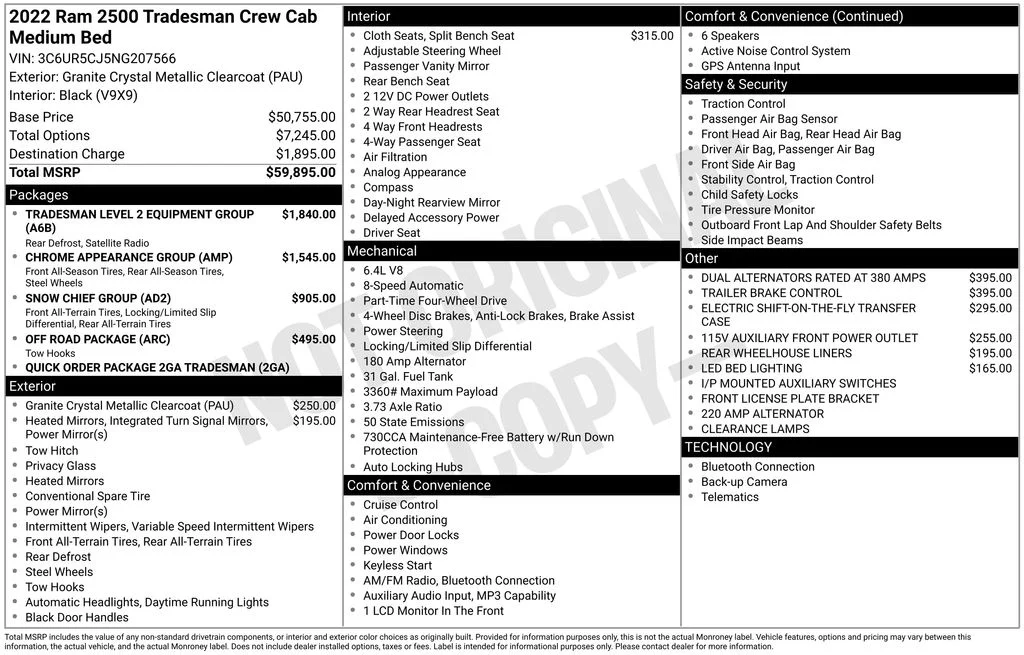 2022 RAM 2500 Tradesman 4X4 Crew Cab SWB's photo