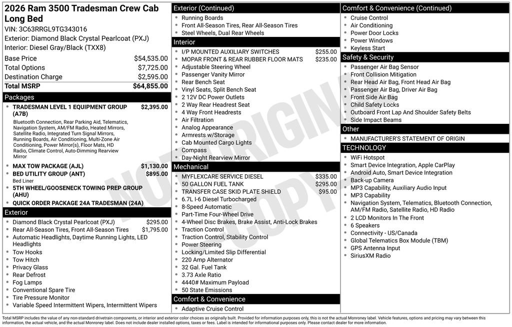 New 2026 Diamond Black Crystal Pearl-Coat Exterior Paint RAM Tradesman image 22