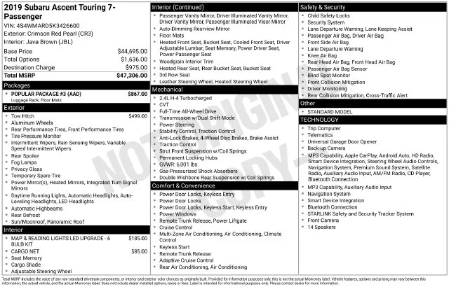 Used 2019 Red Subaru Touring image 7