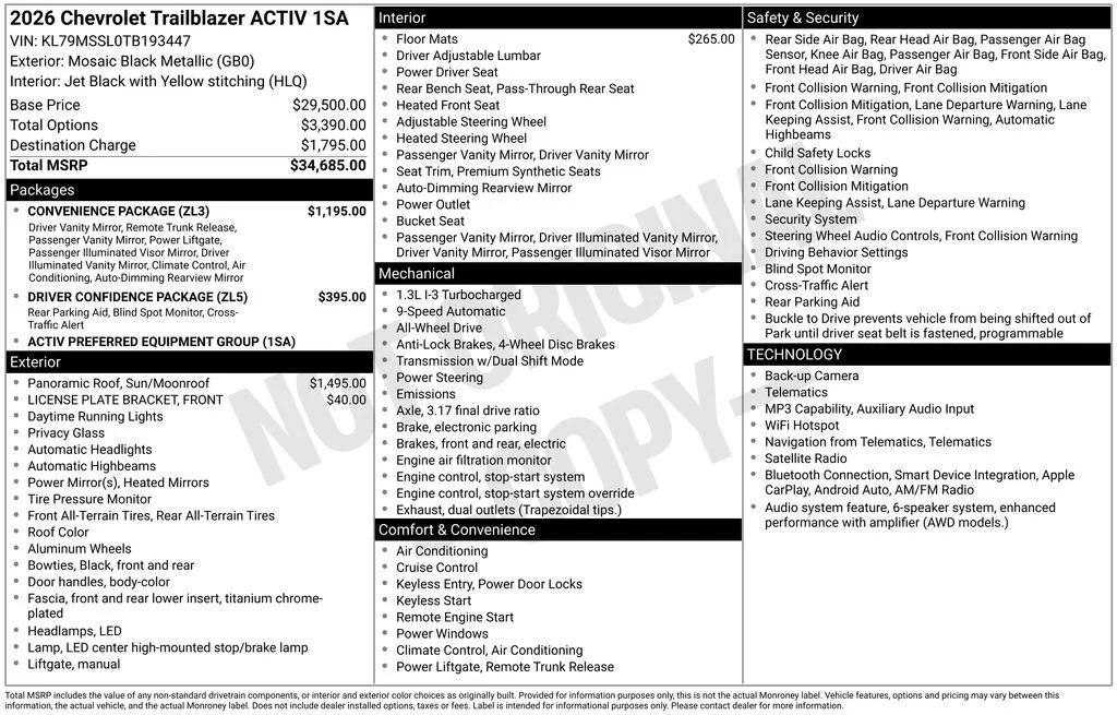 New 2026 Mosaic Black Metallic Chevrolet ACTIV image 6