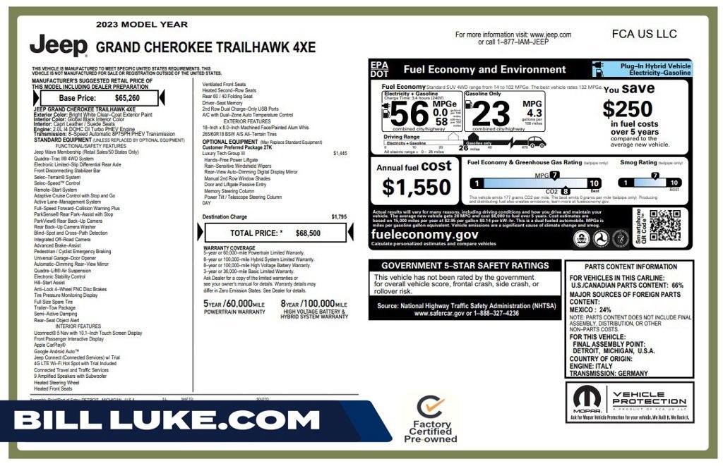 Certified Used 2023 White Jeep Trailhawk 4xe image 1