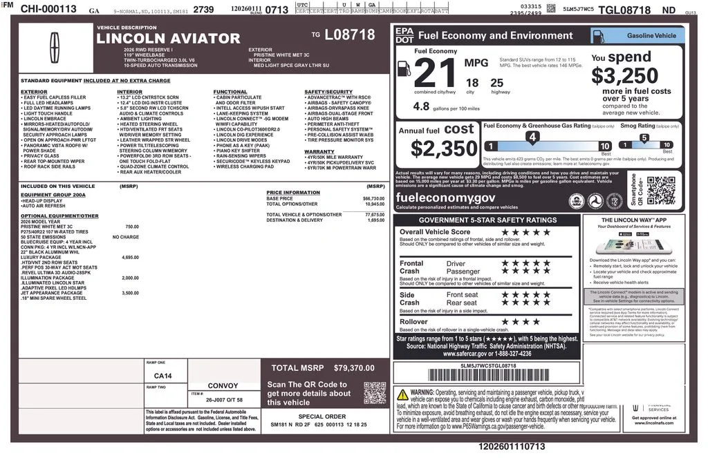 Used 2026 White Metallic Lincoln Reserve image 1