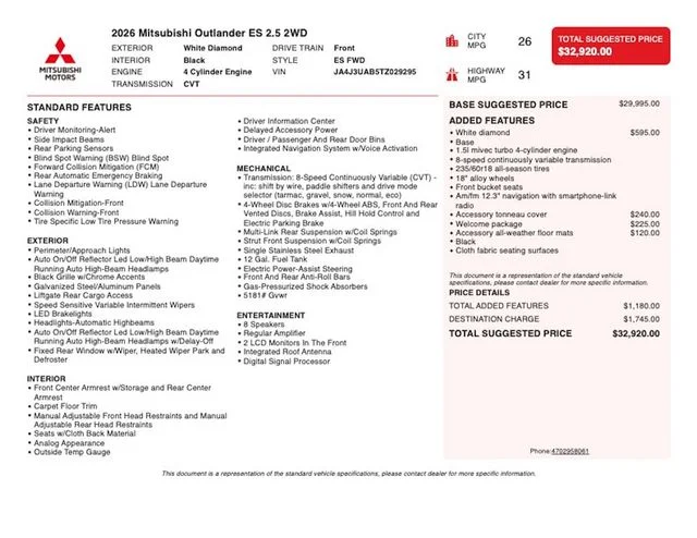 New 2026 White Mitsubishi ES 1.5T 2WD image 4