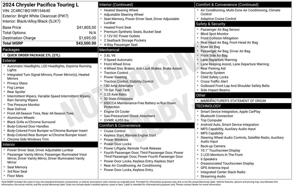 Certified Used 2024 White Chrysler Touring L image 7