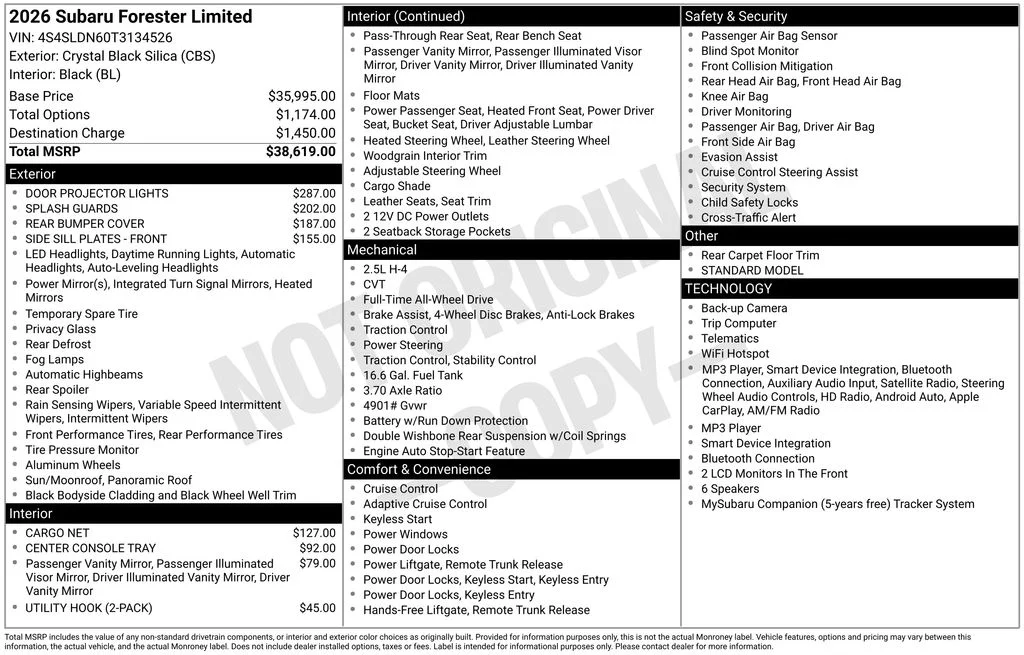 New 2026 CRYSTAL BLACK SILICA Subaru Limited image 2