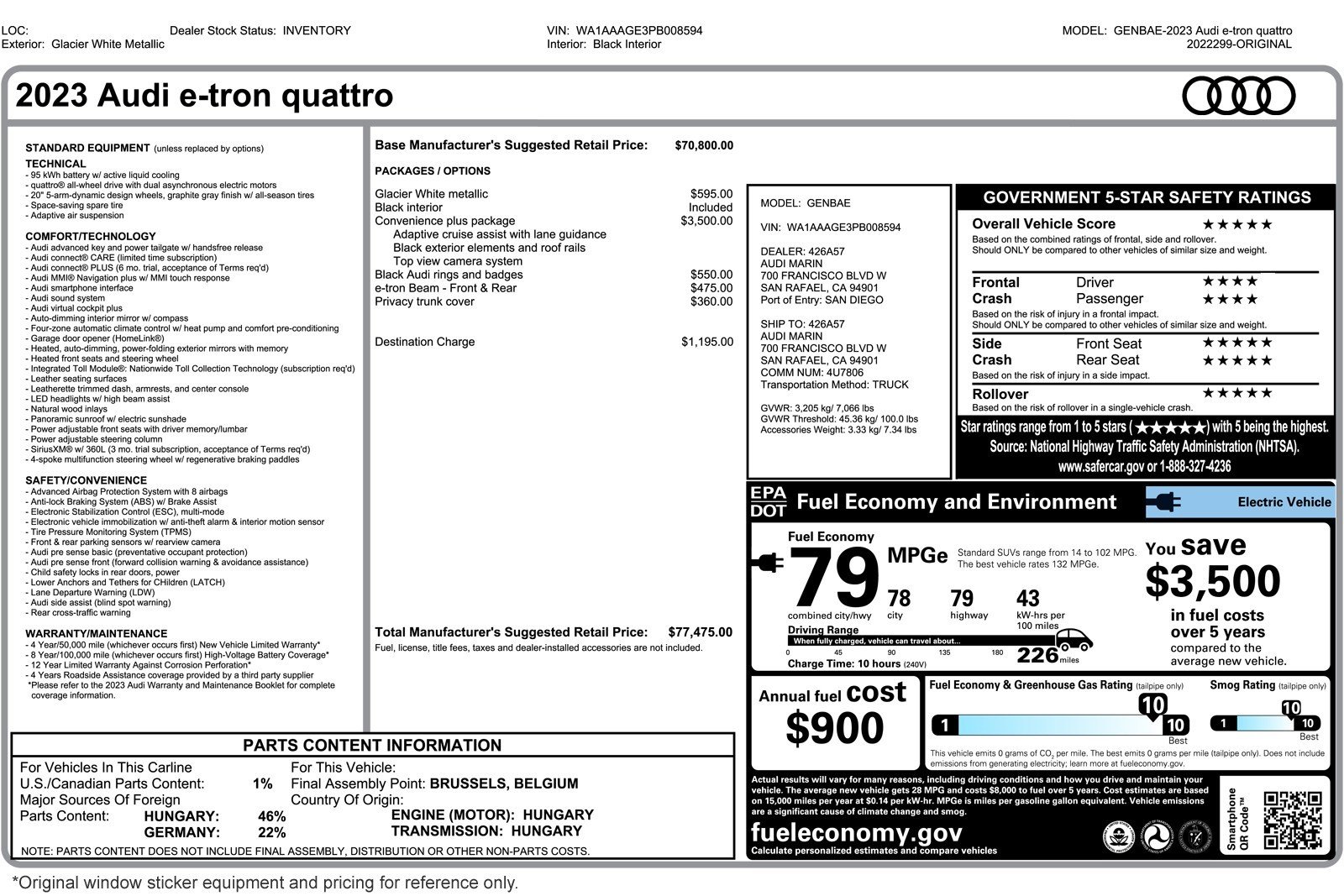 Used 2023 Audi e-tron Premium with VIN WA1AAAGE3PB008594 for sale in Costa Mesa, CA