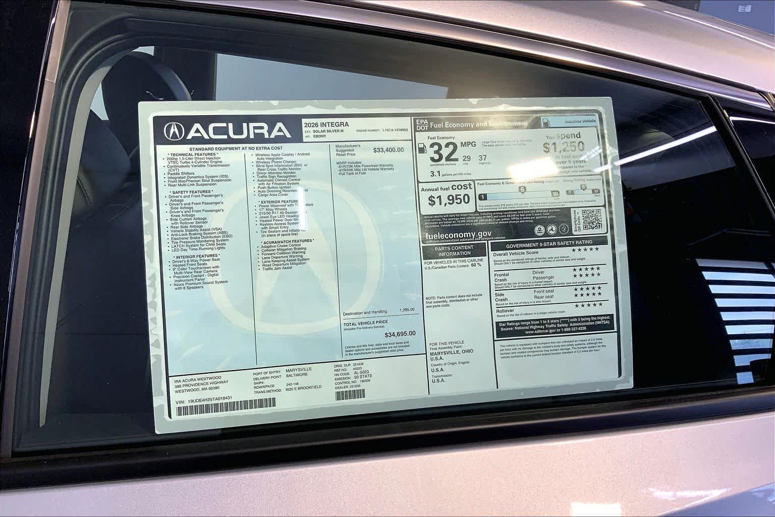 New 2026 Solar Silver Metallic Acura BASE image 19