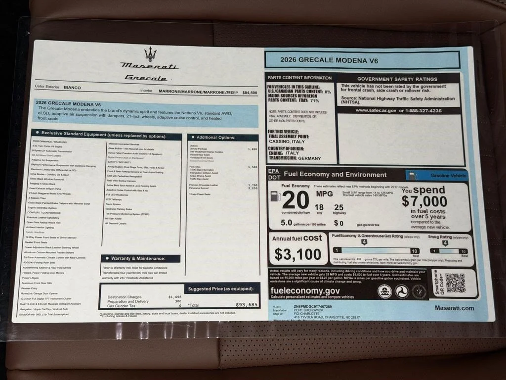 New 2026 Bianco Astro Metallic Maserati Modena image 36