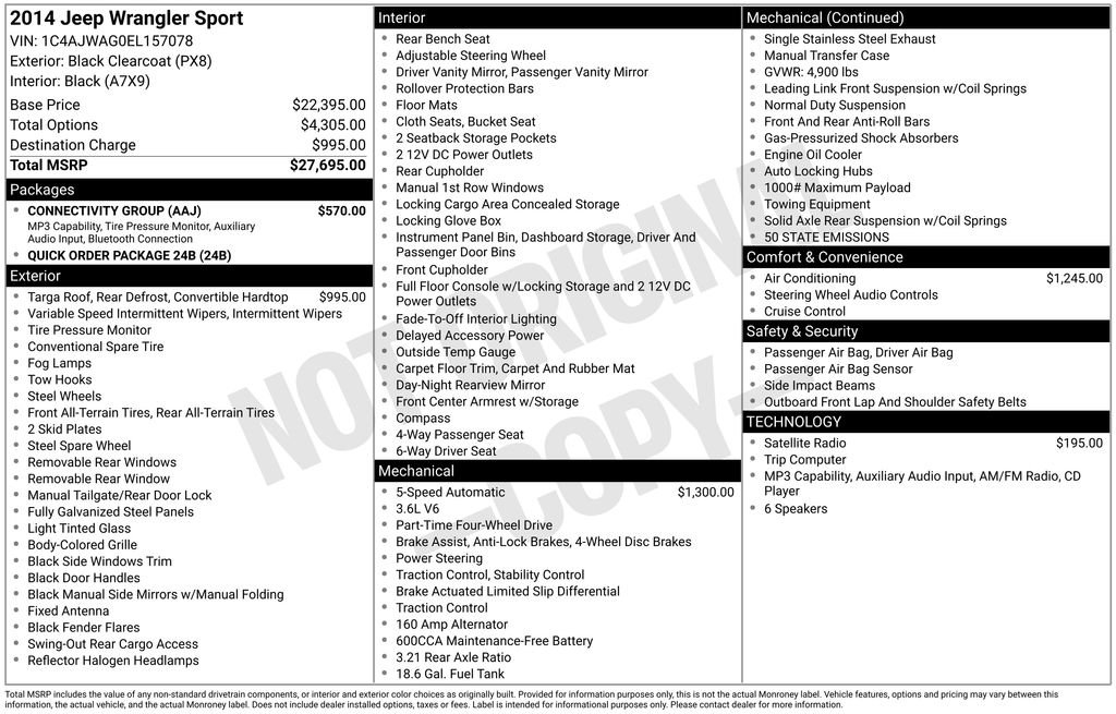 Used 2014 Jeep Wrangler Sport with VIN 1C4AJWAG0EL157078 for sale in Huron, SD