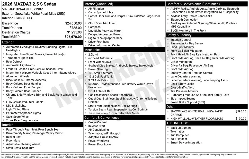 New 2026 Snowflake White Pearl Mazda 2.5 S image 7