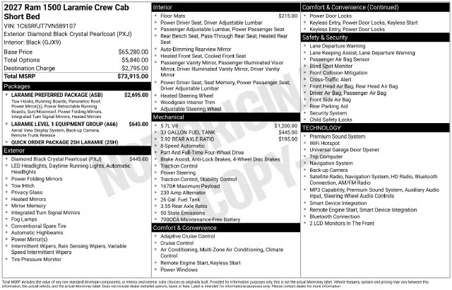New 2027 Diamond Black Crystal Pearl-Coat Exterior Paint RAM Laramie image 4